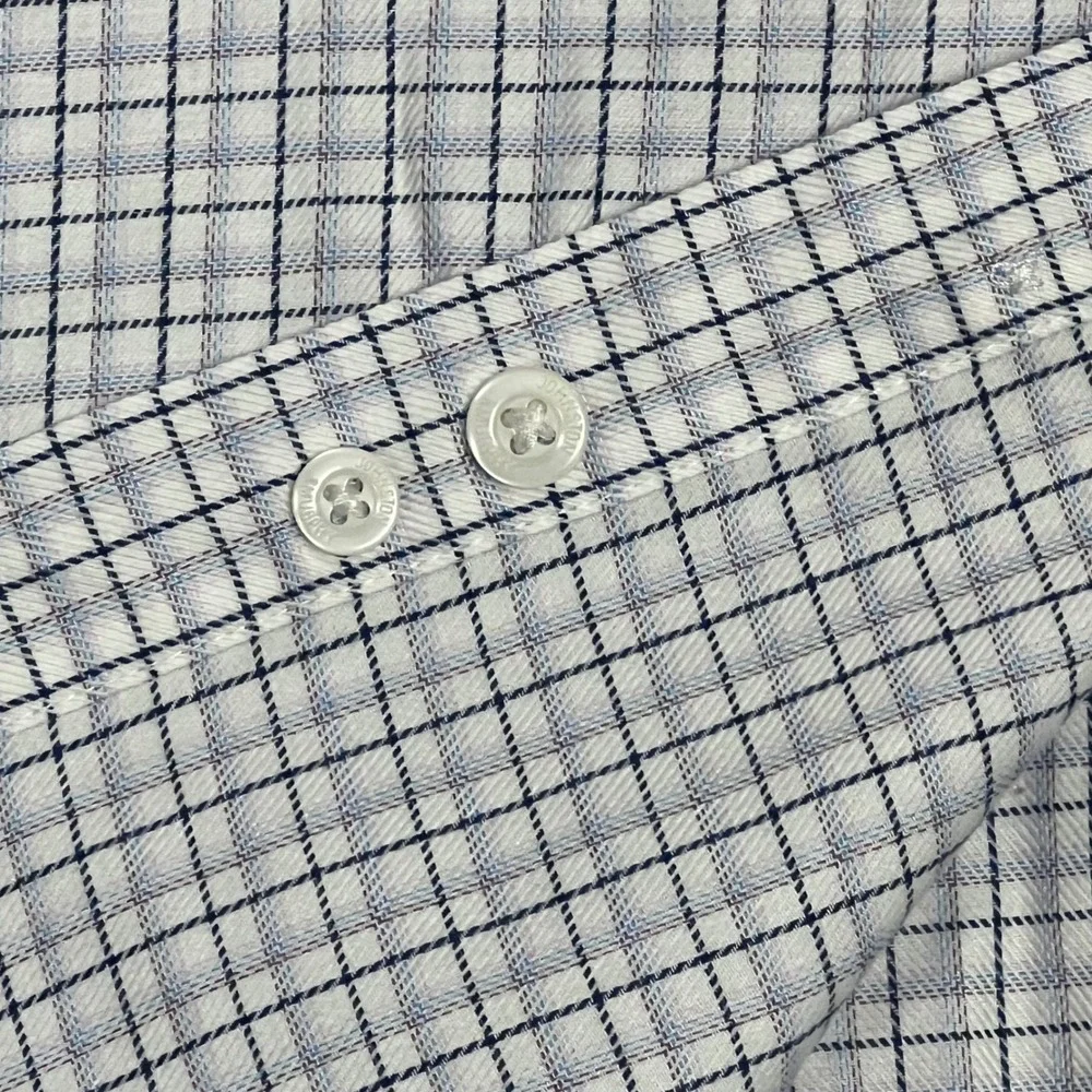 Johnston & Murphy Button Front Shirt‎ Mens XXL Blue/Gray Check Cotton LS